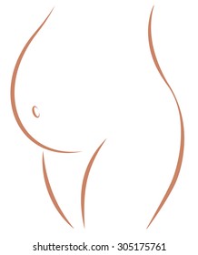 Pregnant Woman Belly With Navel Icon. Isolated Outline Vector Illustration On White Background.