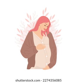 Pregnant woman with a big belly. Vector illustration in flat style.