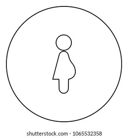 Pregnant woman black icon in circle outline