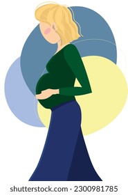 Pregnant woman with blond hair. vector