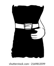 Pregnant woman body with her hand on her belly. Inked strokes black and white hand drawn style vector illustration.