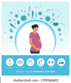 Pregnant woman boosting her immune system and following a healthy lifestyle, she is protecting herself from infections and diseases