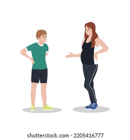 Pregnant woman and a boy communicating. Positive communication of multinational friends. People conversation. Flat vector illustration isolated on white BACKGROUND