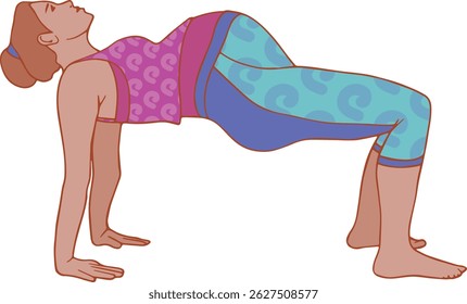 pregnant woman in bridge yoga pose for prenatal wellness – flat hand-drawn illustration