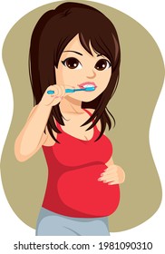 Pregnant woman brushing her teeth pregnancy hygiene concept