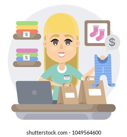 Pregnant woman buying clothes online for future child.