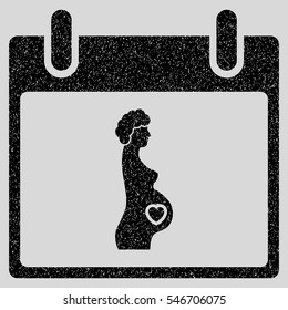 Pregnant Woman Calendar Day grainy textured icon for overlay watermark stamps. Flat symbol with scratched texture.