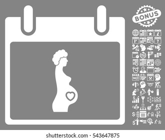 Pregnant Woman Calendar Day icon with bonus calendar and time management images. Vector illustration style is flat iconic symbols, white, gray background.