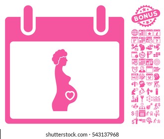Pregnant Woman Calendar Day pictograph with bonus calendar and time management pictograph collection. Vector illustration style is flat iconic symbols, pink, white background.