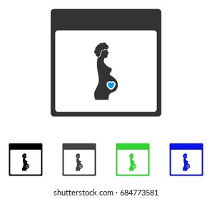 Pregnant Woman Calendar Page flat vector icon. Colored pregnant woman calendar page gray, black, blue, green icon variants. Flat icon style for web design.