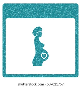 Pregnant Woman Calendar Page grainy textured icon for overlay watermark stamps. Flat symbol with dust texture. Dotted vector soft blue ink rubber seal stamp with grunge design on a white background.