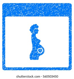 Pregnant Woman Calendar Page grainy textured icon for overlay watermark stamps. Flat symbol with unclean texture. Dotted vector blue ink rubber seal stamp with grunge design on a white background.