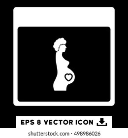 Pregnant Woman Calendar Page icon. Vector EPS illustration style is flat iconic symbol, white color.