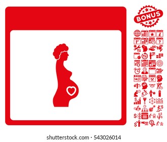 Pregnant Woman Calendar Page pictograph with bonus calendar and time management images. Vector illustration style is flat iconic symbols, red, white background.
