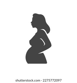 Pregnant woman care black vintage monochrome silhouette icon vector flat illustration. Female with tummy prenatal period motherhood parenthood expecting baby medical procedure healthcare logo