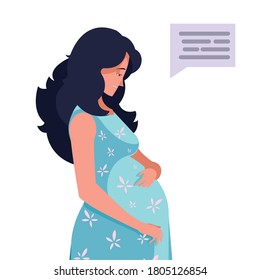 pregnant woman cartoon with communication bubble design, Belly pregnancy maternity and mother theme Vector illustration