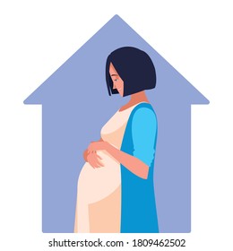 pregnant woman cartoon in house design, Belly pregnancy maternity and mother theme Vector illustration