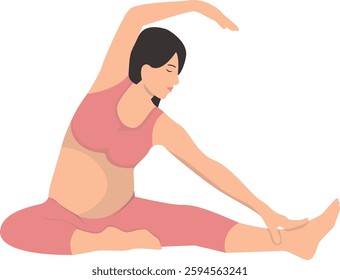 Pregnant Woman Character Yoga Pose. Healthy and Relaxing Sport. Vector Illustration