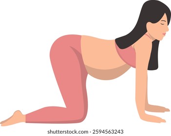 Pregnant Woman Character Yoga Pose. Healthy and Relaxing Sport. Vector Illustration