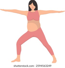 Pregnant Woman Character Yoga Pose. Healthy and Relaxing Sport. Vector Illustration