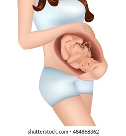 Pregnant woman with a child in her womb. Vector illustration.