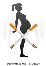 pregnant woman with cigarette - danger of smoking concept - vector illustration