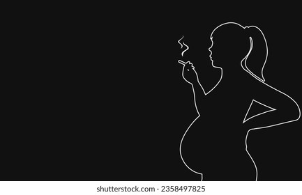 Pregnant woman with a cigarette. Newborn protection concept. Vector template for poster, banner