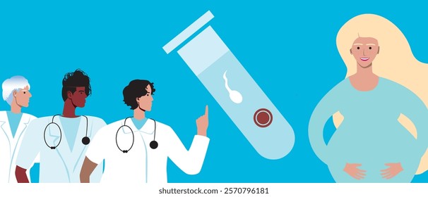 Pregnant woman as a concept of family planning using in vitro fertilization, flat vector stock illustration, consultation with gynecologists and ruproductologists for IVF