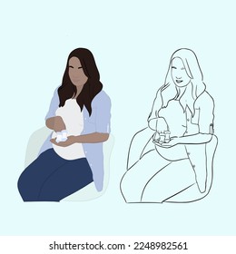Pregnant woman concept illustration in cute had drawing style, healthcare, pregnancy.
