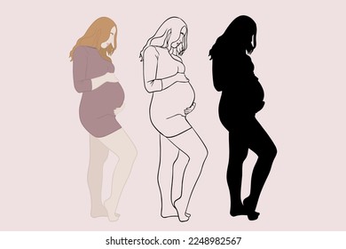 Pregnant woman concept illustration in cute had drawing style, healthcare, pregnancy.