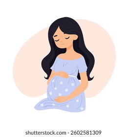 Pregnant woman concept illustration. Health, care, pregnancy. Concept of maternity. Women's health clinic. Flat illustration on white background.
