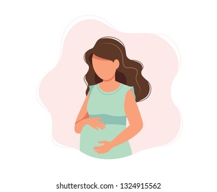 Pregnant woman, concept vector illustration in cute cartoon style, health, care, pregnancy