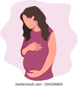 Pregnant woman, concept vector illustration in cute cartoon style, health, care, pregnancy