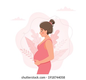 Pregnant woman concept vector illustration in cute cartoon style, healthcare, pregnancy