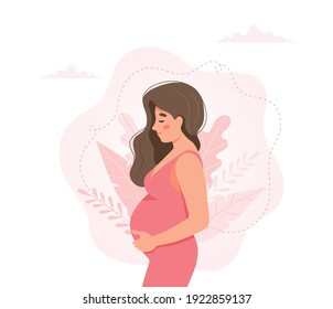 Pregnant woman concept vector illustration in cute cartoon style, healthcare, pregnancy