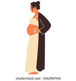 Pregnant woman. Concept vector illustration in minimal style. Abstract female portrait. Boho clipart. Stock vector illustration, EPS 10.