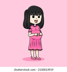 Pregnant woman concept vector illustration in cute cartoon style, health, care, pregnancy