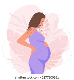 Pregnant woman concept vector illustration in cute cartoon style, healthcare, pregnancy