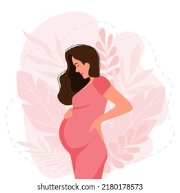 Pregnant woman concept vector illustration in cute cartoon style, healthcare, pregnancy