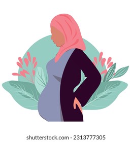 Pregnant woman, concept vector illustration in cute cartoon style, health, care, pregnancy. Vector illustration