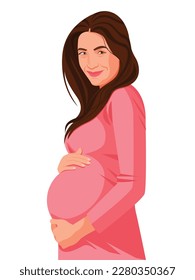 Pregnant woman. Concept for yoga, meditation, health, care, pregnancy.young parents, family support, Vector illustration