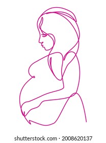Pregnant woman in continuous line art style. Minimalistic art. Trendy design.