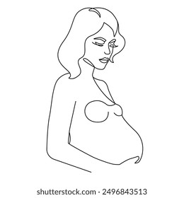 Pregnant Woman Continuous Line Art Drawing. Pregnancy Concept One Line Drawing Minimalist Illustration for Modern Graphic Design. Vector EPS 10.	