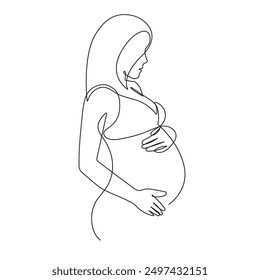 Pregnant Woman Continuous Line Art Drawing. Pregnancy Concept One Line Drawing Minimalist Illustration for Modern Graphic Design. Vector EPS 10.