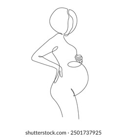 Pregnant Woman Continuous Line Art Drawing. Pregnancy Concept One Line Drawing Minimalist Illustration for Modern Graphic Design. Vector EPS 10.	