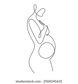 Pregnant Woman Continuous Line Art Drawing. Pregnancy Concept One Line Drawing Minimalist Illustration for Modern Graphic Design. Vector EPS 10.