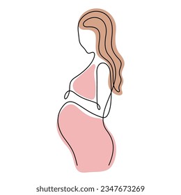 Pregnant woman continuous line colourful vector illustration