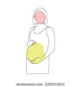 Pregnant woman continuous line drawing. Pregnant woman hugging belly line art vector. happy pregnant 
woman line art drawing.