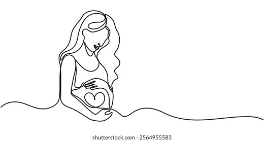 Pregnant Woman Continuous Line Icon, continuous one line drawing of happy pregnant woman editable hand drawn line art vector design, Pregnancy and motherhood modern concept art. Abstract pregnant.