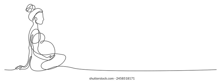 Embarazada mujer dibujo de arte continuo de una línea y ilustración de Arte vectorial de contorno de día de la mujer